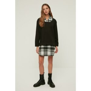 Trendyol Black Shirt Collar Plaid Sweat Knitted Dress