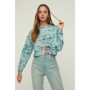 Trendyol Green The Flintstones Printed Crop Knitted Sweatshirt