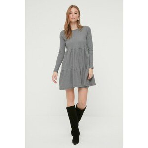 Trendyol Gray Stand Up Collar Raised Knitted Dress