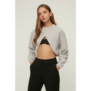 Trendyol Gray Crop Fleece Knitted Sweatshirt