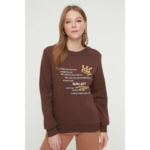 Trendyol Dark Brown Printed Basic Knitted Sweatshirt