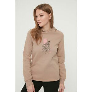 Trendyol Stone Printed Basic Hooded Knitted Sweatshirt