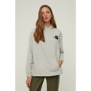 Trendyol Gray Embroidered Boyfriend Hooded Rack Knitted Sweatshirt