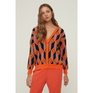 Trendyol Orange Oversize Jacquard Knitwear Cardigan