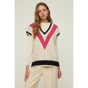 Trendyol Stone Color Block V Neck Knitwear Sweater
