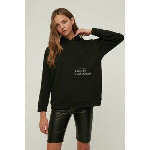 Trendyol Black Boyfriend Hooded Rack Knitted Sweatshirt