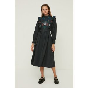 Trendyol Anthracite Belted Embroidered Dress