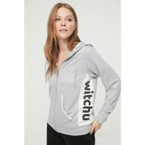 Trendyol Gray Hooded Basic Thin Knitted Sweatshirt