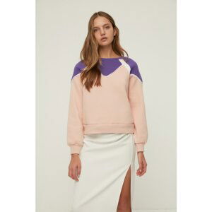 Trendyol Pink Color Block Basic Raised Knitted Sweatshirt