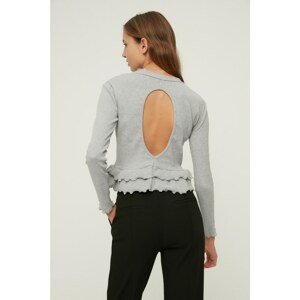 Trendyol Gray Knitted Ribbed Ribbed Blouse