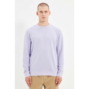 Trendyol Lilac Men's Crew Neck Regular Fit Sweatshirt with Slogan Label