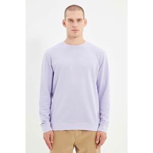 Trendyol Lilac Men's Basic Crew Neck Regular/Real Fit, Slogan Label Cotton Sweatshirt