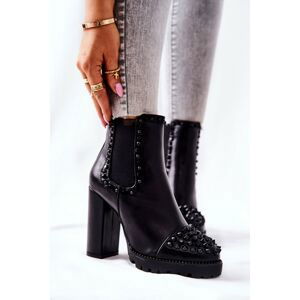 High-heeled boots with rhinestones Black Lisana