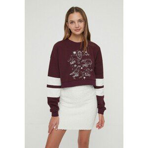 Trendyol Burgundy Harry Potter Licensed Printed Crop Knitted Slim Sweatshirt