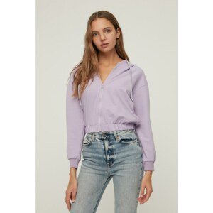 Trendyol Lilac Back Printed Basic Hooded Thin Knitted Sweatshirt