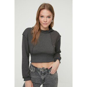 Trendyol Anthracite Hooded Stitch Detail Crop Knit Thin Sweatshirt