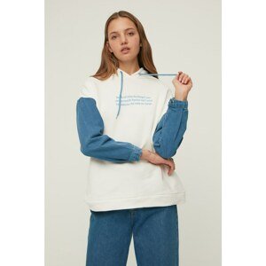Trendyol Ecru Printed Basic Thin Knitted Sweatshirt