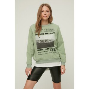 Trendyol Mint Printed Raised Basic Knitted Sweatshirt
