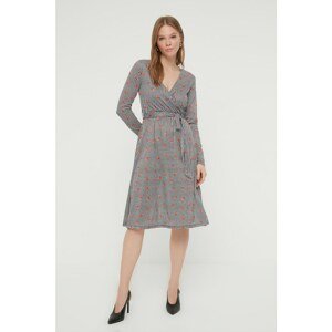 Trendyol Gray Printed Double Breasted Knitted Dress