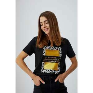 Cotton blouse with an inscription - black