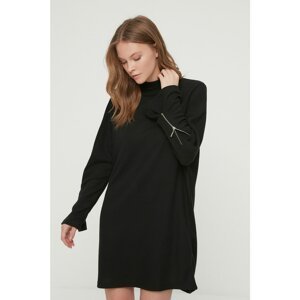 Trendyol Black Waffle Stand Collar Sleeve Detailed Knitted Dress