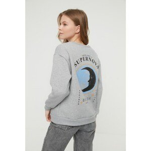 Trendyol Gray Back Print Detailed Raised Knitted Sweatshirt