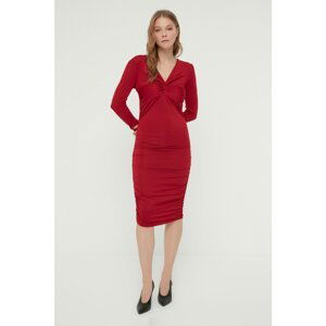 Trendyol Claret Red Ruffle Detailed Knitted Dress