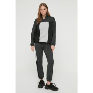 Trendyol Anthracite Color Block Raised Basic Knitted Sweatpants