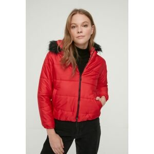 Trendyol Red Fur Hooded Inflatable Coat