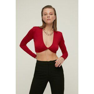 Trendyol Claret Red Decollete Detailed Crop Knitted Blouse