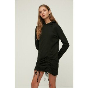 Trendyol Black Ruffle Detailed Raised Mini Knitted Dress