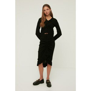 Trendyol Black Shirred Detailed Knitwear Bottom-Top Set