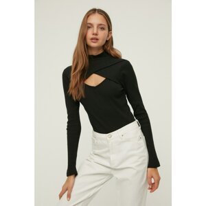 Trendyol Black Cut Out Detailed Ribbed Stand Collar Knitted Body