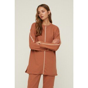 Trendyol Camel Crew Neck Contrast Piping Detailed Knitted Tracksuit Set