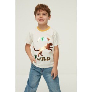 Trendyol White Sequin Embroidered Boy Knitted T-Shirt