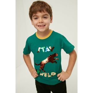 Trendyol Green Sequin Embroidered Boy Knitted T-Shirt