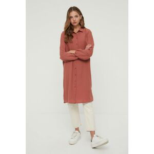 Trendyol Cinnamon Midi Long Sleeve Aerobin Shirt with Slits in the Side