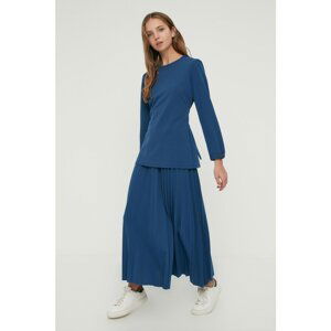 Trendyol Indigo Tie Front Skirt Pleated Woven Tunic-Skirt Set