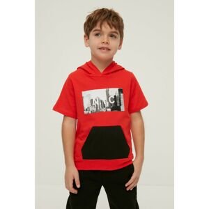 Trendyol Red Hooded Printed Boy Knitted T-Shirt