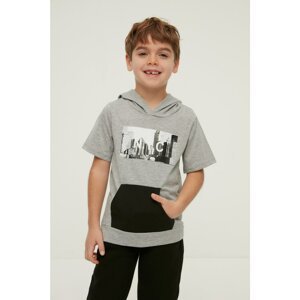 Trendyol Gray Hooded Printed Boy Knitted T-Shirt