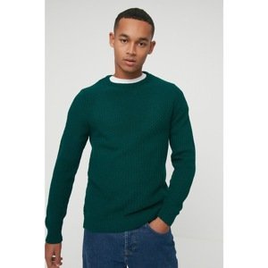 Trendyol Dark Green Men's Slim Fit Crew Neck Textured Sweater
