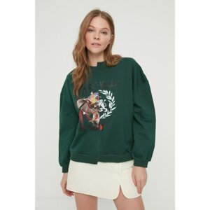 Trendyol Emerald Printed Raised Boyfriend Knitted Sweatshirt