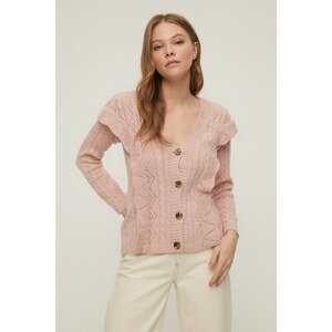 Trendyol Dried Rose Knitted Detailed Ruffle Knitwear Cardigan