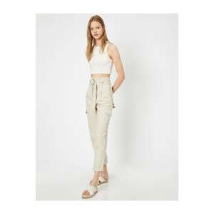 Koton Women's High Waisted Buckled Belt Detailed Pocketed Trousers