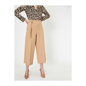 Koton Women's Brown Contrast Waist Detail Cropped Trousers