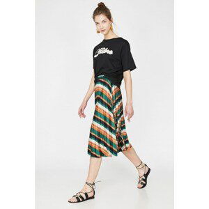 Koton Women's Green Pleated Normal Waist Casual Fit Midi Skirt