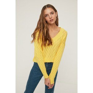 Trendyol Yellow Openwork V Neck Knitwear Sweater