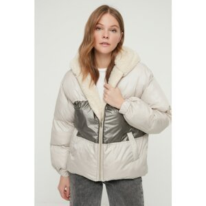 Trendyol Stone Oversize Color Block Hooded Inflatable Coat