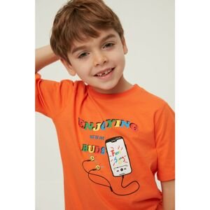 Trendyol Orange Printed Boys' Knitted T-Shirt.