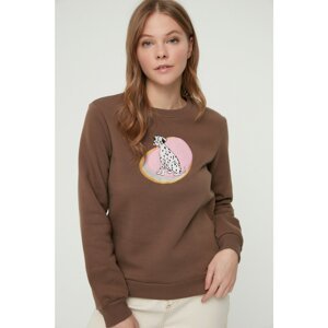 Trendyol Mink Basic Printed Raised Knitted Sweatshirt